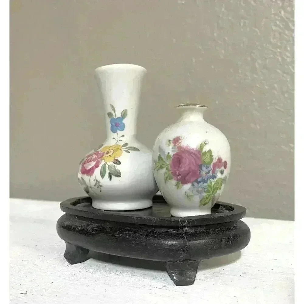 Decorative China Mini Vase Set of 2 with stand - Picture 3 of 6
